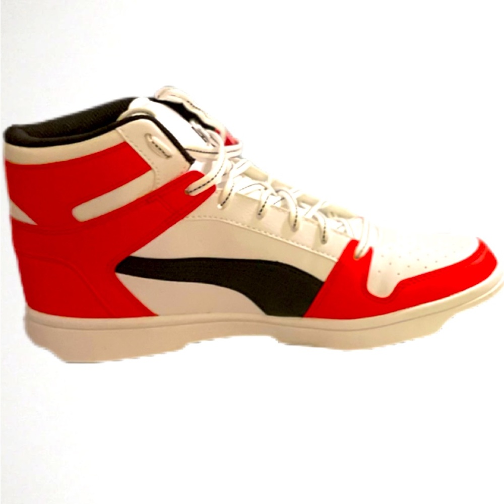 PUMA Men's Rebound Layup Wide Sneaker, White Black-High Risk Red size 10.5